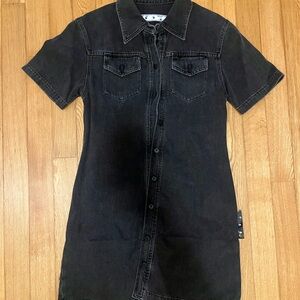 Off-White Black Short-Sleeve Denim Shirt Dress